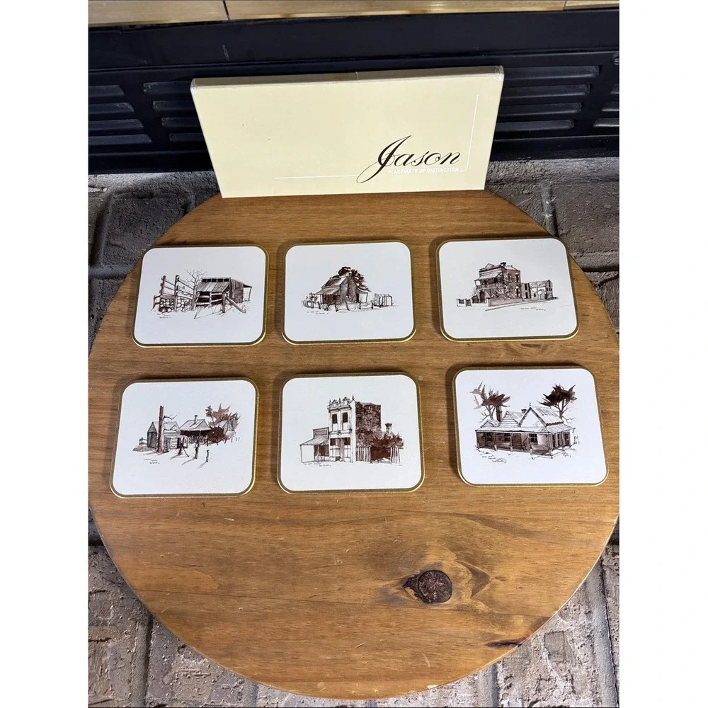 Vintage Jason Historic‎ Australian Coaster Set of 6 Peter Edwards Sketch Art NIB